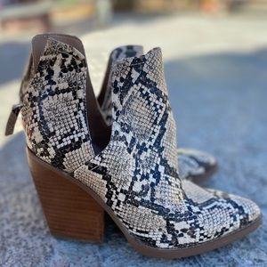 Faux, snakeskin booties